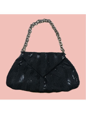 BCBG Max Azria Black Metal Mesh Chain Bag Y2K – Statement Shoulder